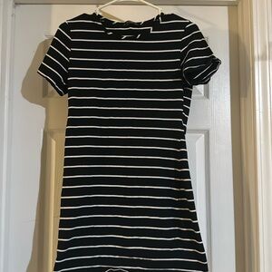 Black T-shirt dress with white stripes